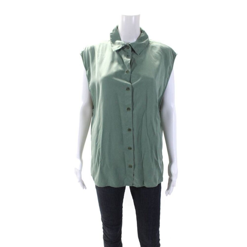 Lune Active Womens Chloe Sleeveless Button Up Top Blouse Black Size Medium
